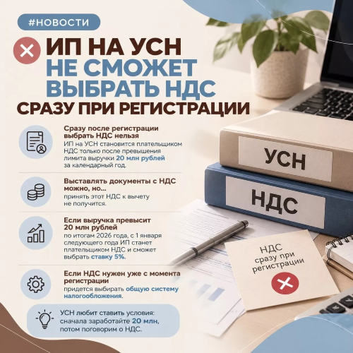 ИП на УСН не сможет выбрать НДС сразу при регистрации