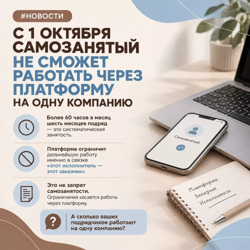 С 1 октября самозанятый не сможет бесконечно работать через платформу на одну компанию
